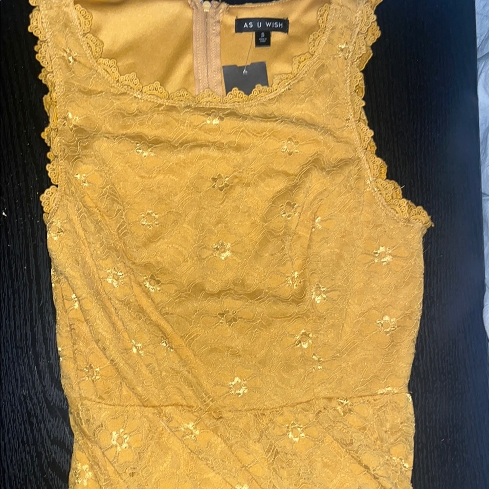 As U Wish Mustard Lace Blouse